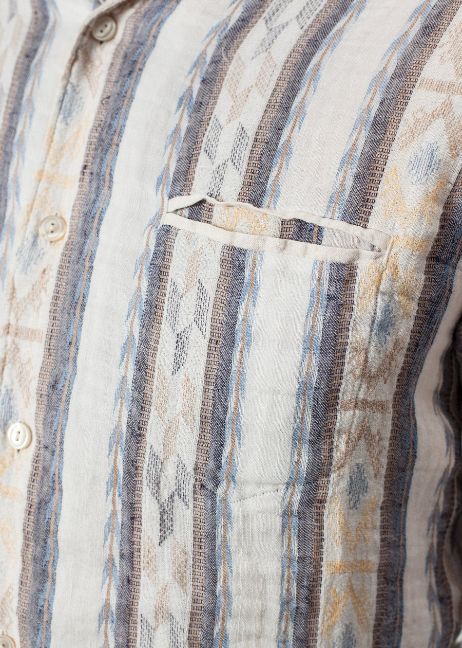 Linen Western Shirt in Beige/Blue
